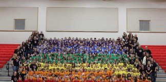 Plymouth Elementary School dresses kids into giant rainbow flag